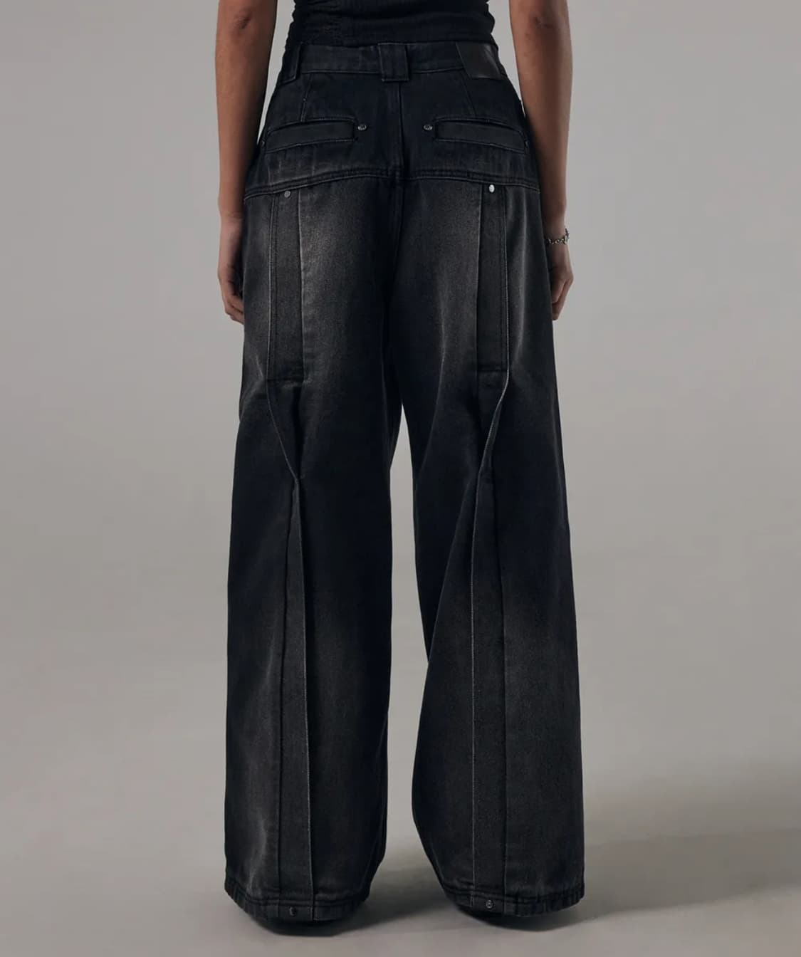 Twisted Wide Denim Set-up Pants (Black ) 상품이미지2