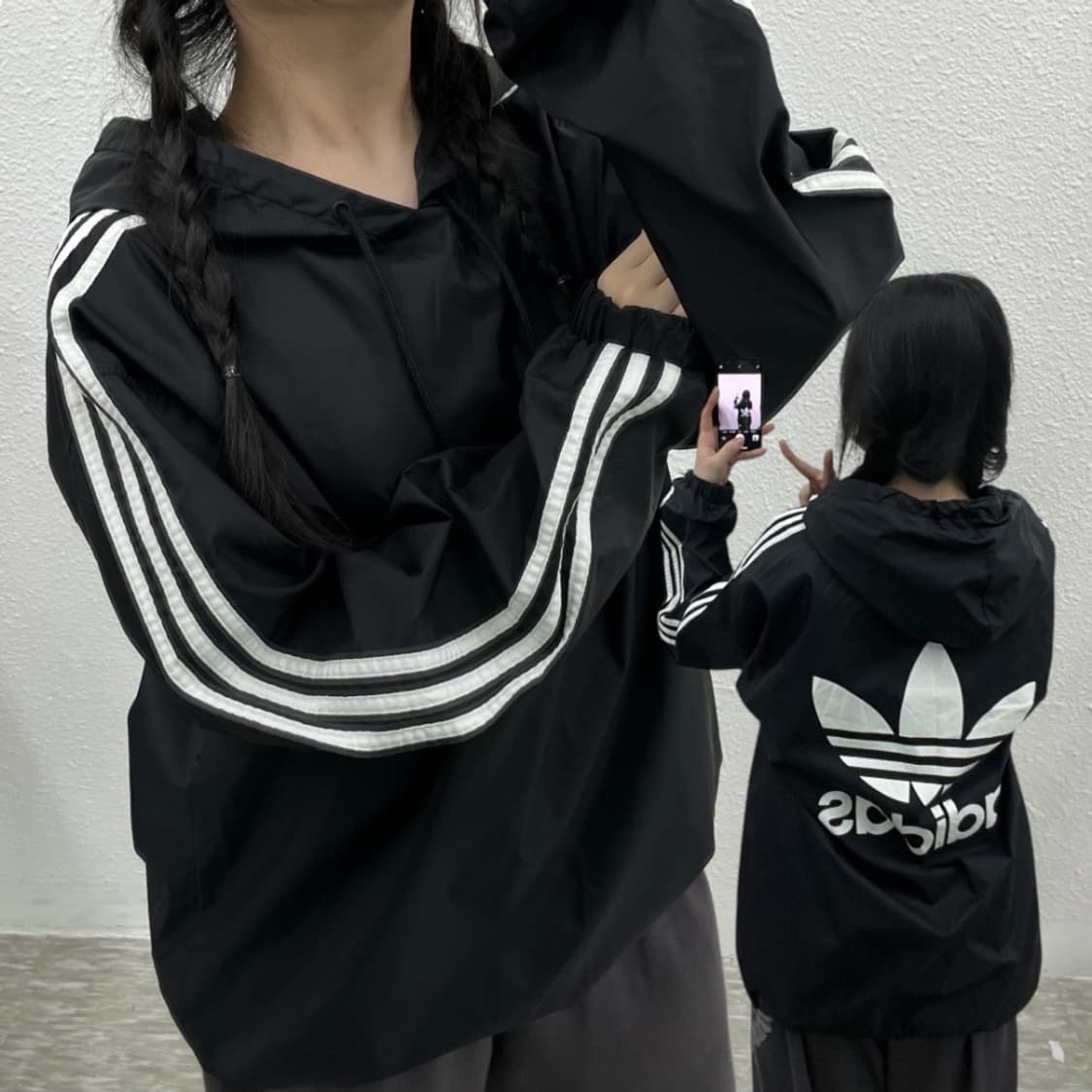 아디다스 빅로고 블랙 판초 바람막이 XL 상품이미지5