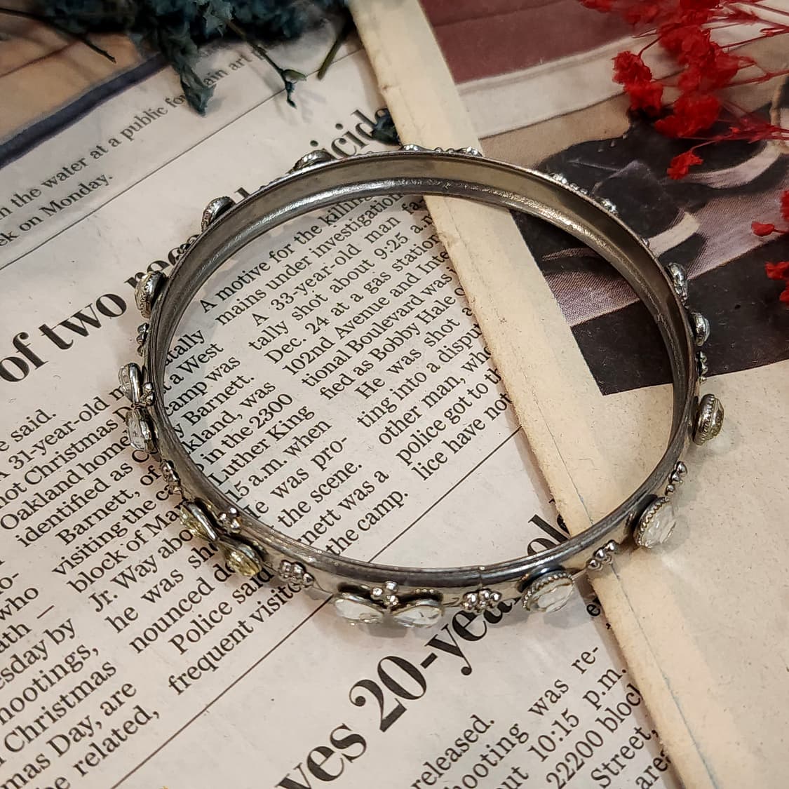 90s 프랑스 빈티지 팔찌 빈티지 실버 플로럴 뱅글 팔찌 엔틱 쥬얼리 상품이미지5