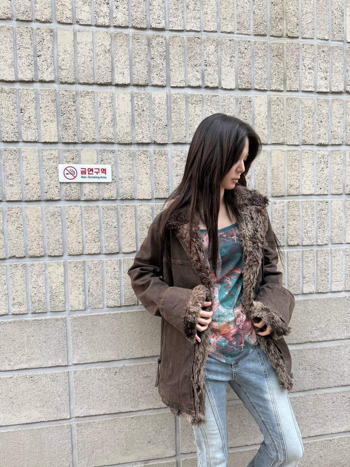 브라운 퍼 디테일 자켓 상품이미지3