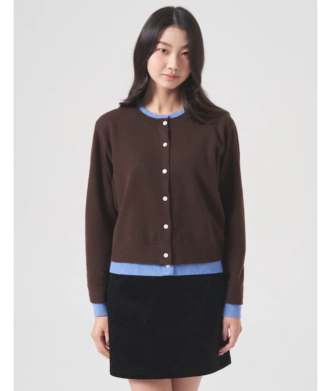 에잇세컨즈 브라운 배색 레이어드 가디건 S 상품이미지1