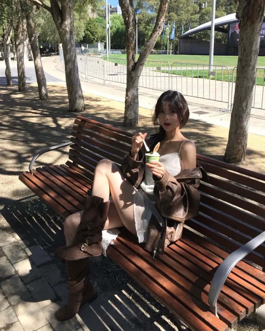 Soand 언발란스 도트 쉬폰 원피스 상품이미지5