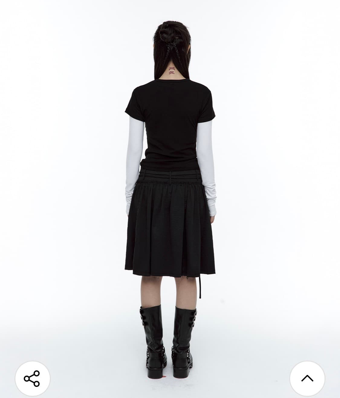 러프넥 아웃포켓플리츠 스커트 블랙 M 상품이미지4