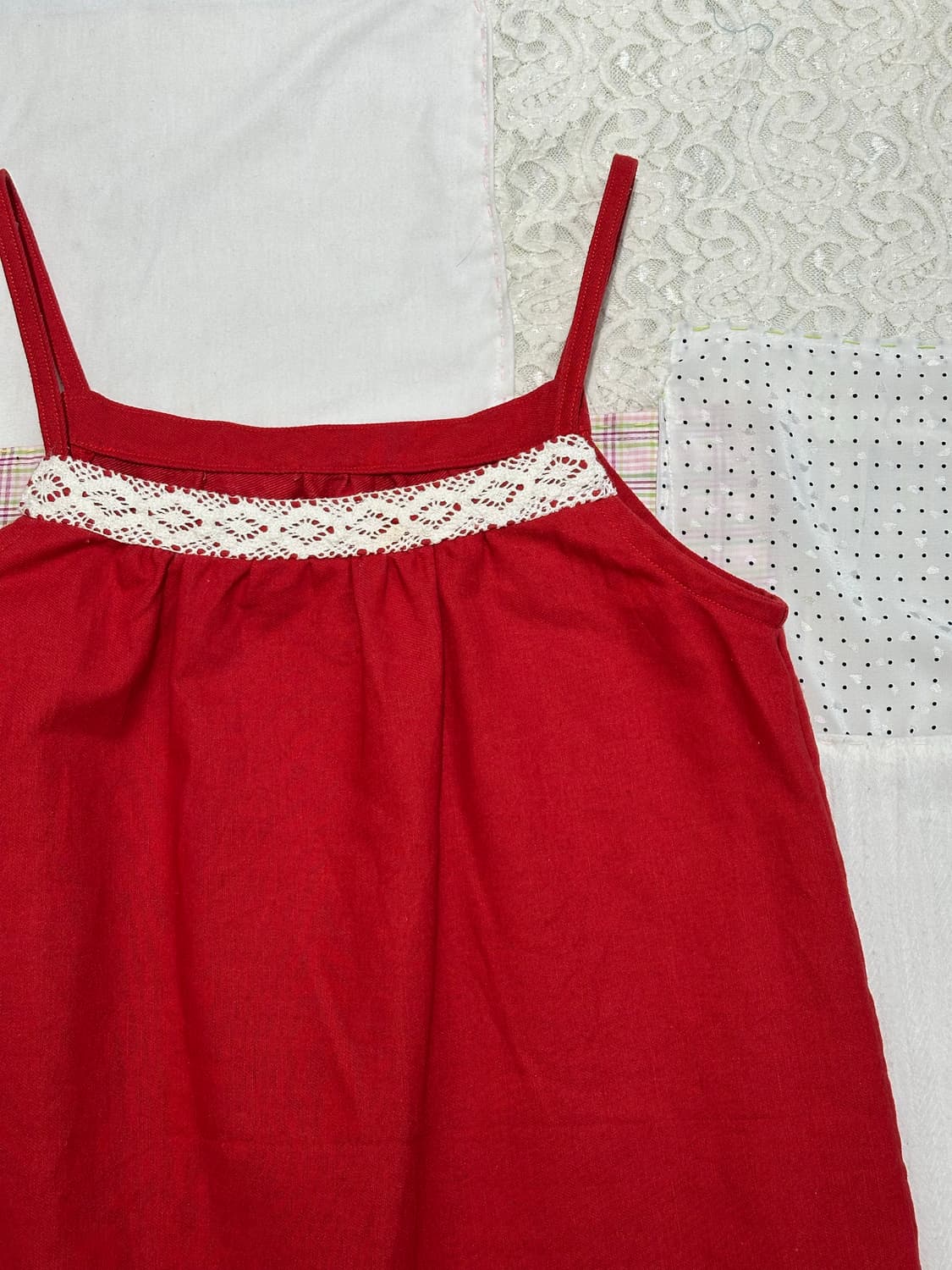 레이스 디테일 레드 원피스  상품이미지5