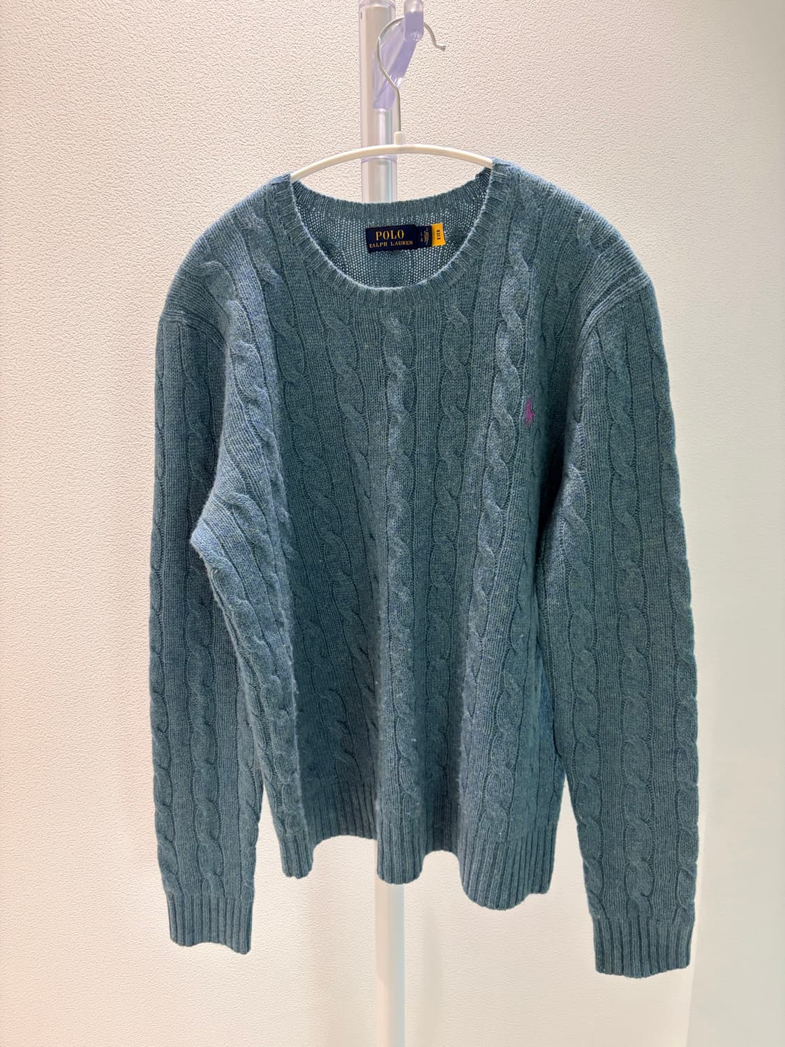 폴로 랄프로렌 캐시미어 케이블 니트 블루 L 상품이미지3