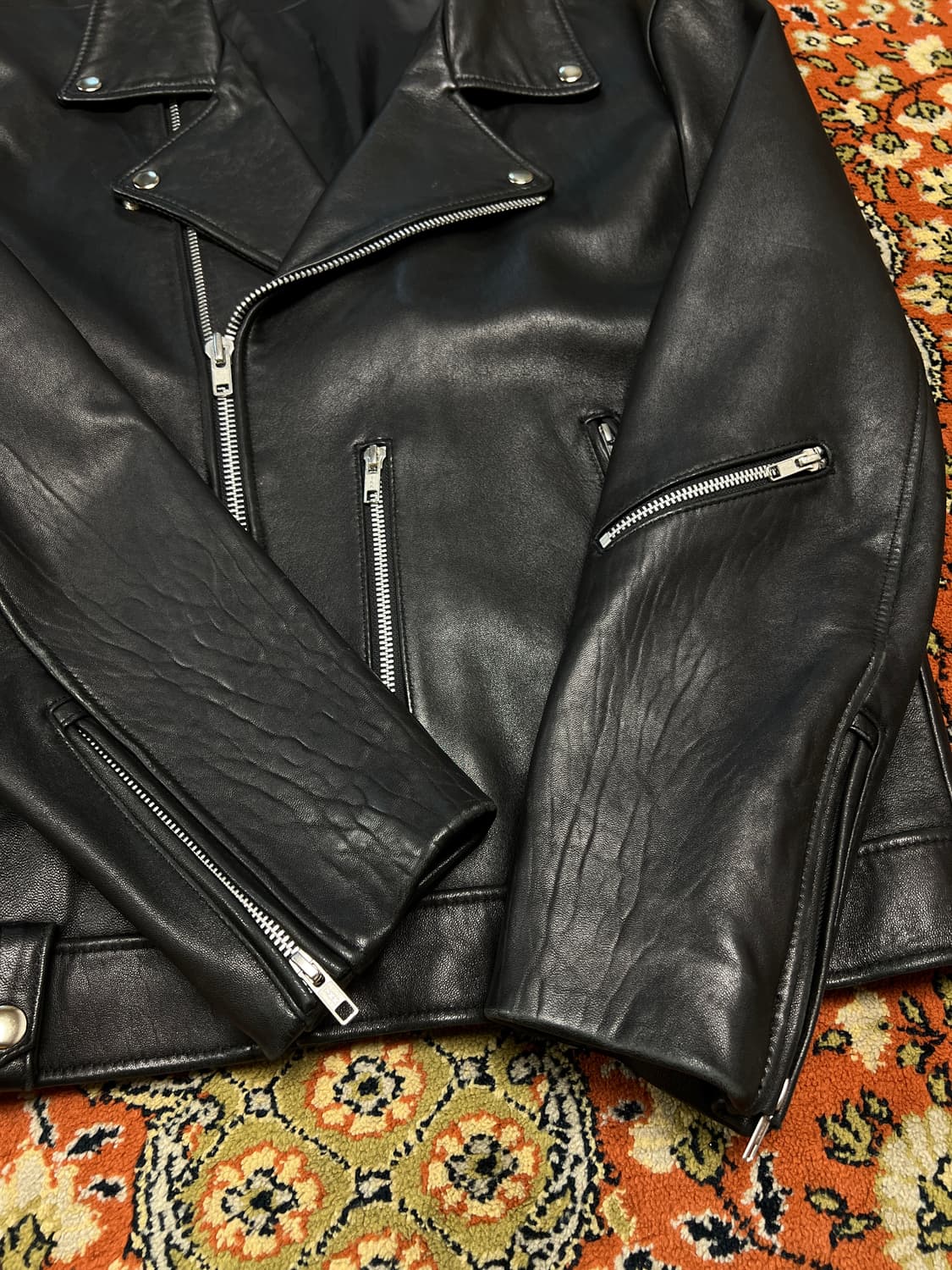 [L] 램스킨 더블 라이더 가죽자켓 블랙 상품이미지4