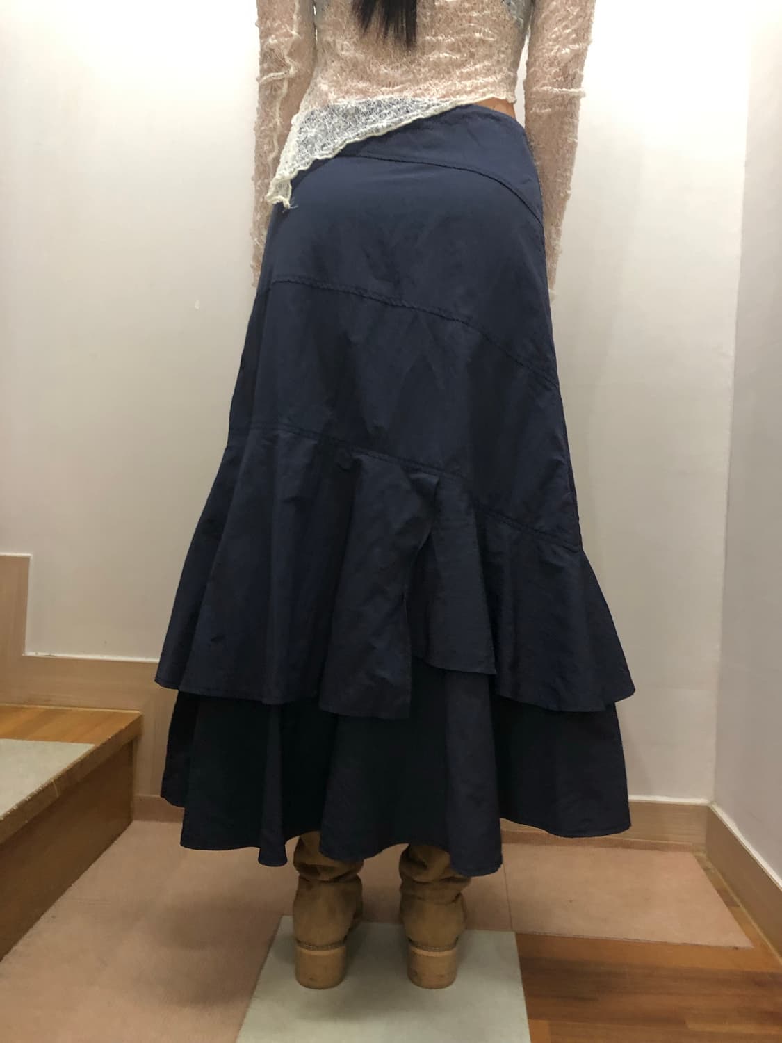 빈티지 네이비 러플 롱 스커트 상품이미지8