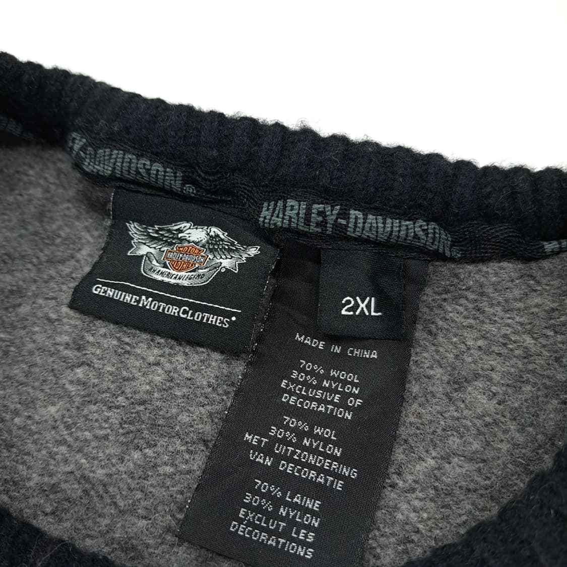 CL048 2XL 할리데이비슨 90S 그레이 블랙 투톤 헤비 울 니트 상품이미지3