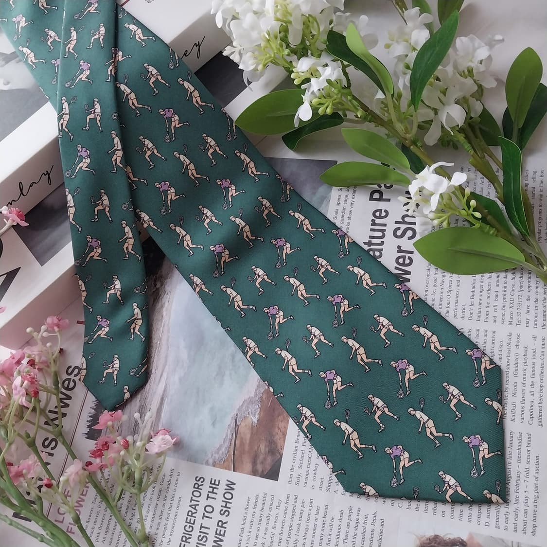 보포트 실크 그린 테니스 모티브 패턴 넥타이 9.7cm A등급 K1792 상품이미지4