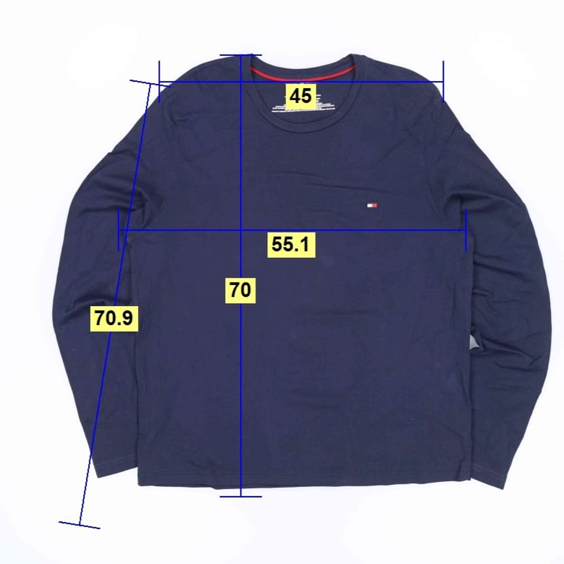 [L] 타미힐피거 스몰로고 롱슬리브 긴팔 티셔츠 네이비 4135 상품이미지7