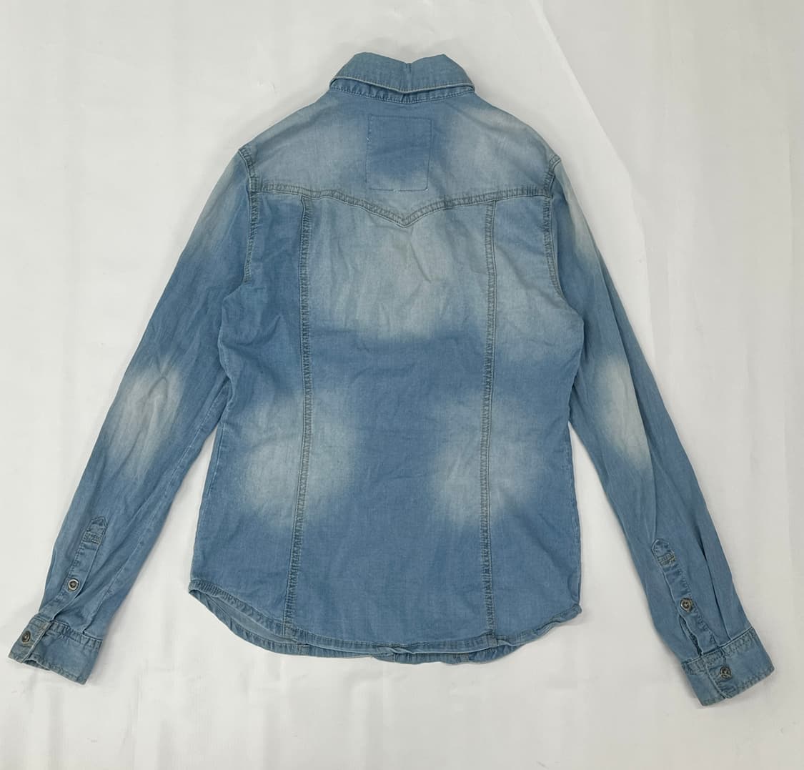 연청 데님 슬림핏 y2k 워싱 데님 셔츠 빈티지 보헤미안 펑크 핀터깔 상품이미지3