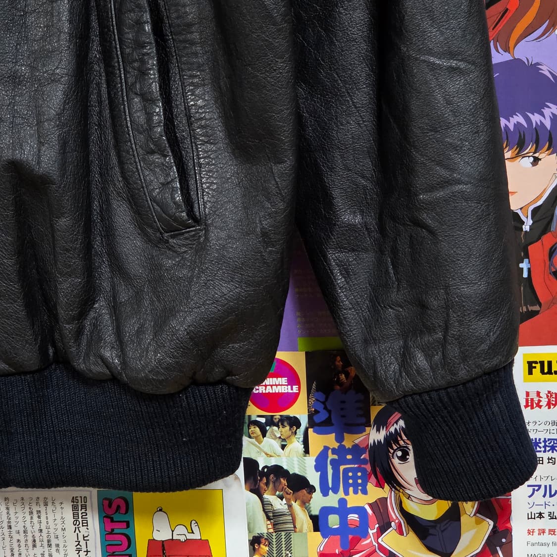 JPN 체크 안감 소가죽 블랙 봄버 자켓 상품이미지5