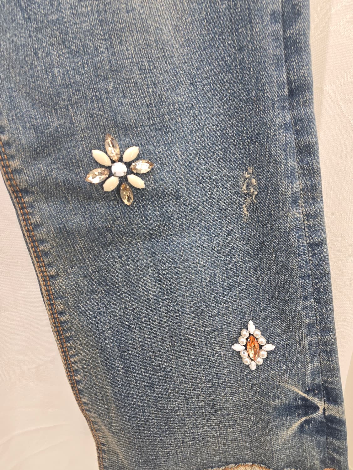 얼진 데미지 부츠컷 청바지 데님 큐빅 장식 상품이미지3