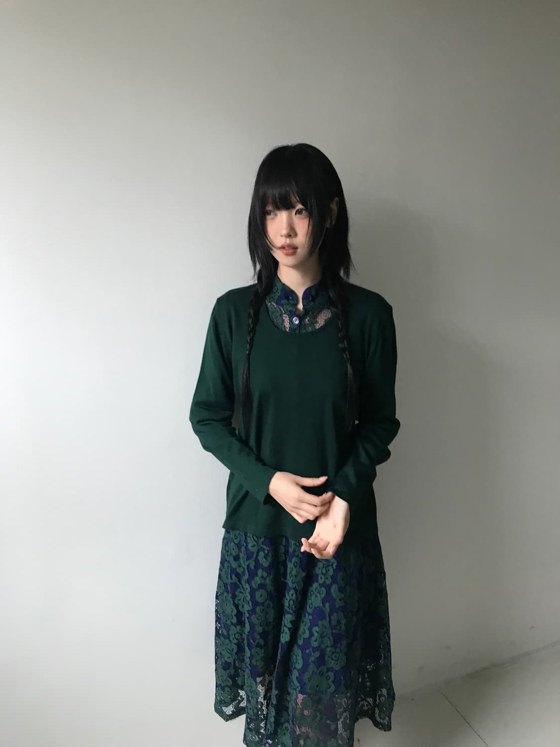 U neck knit(bluish green) 상품이미지3