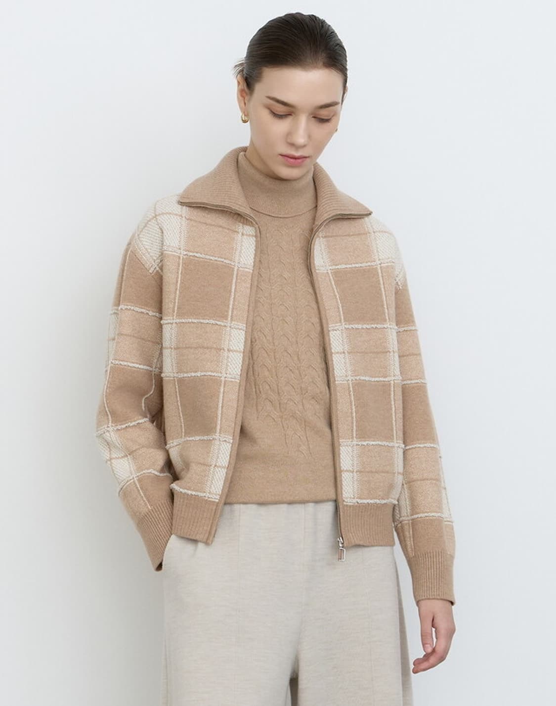 66) 닥스 24FW 빅체크 카라형 집업 가디건 베이지 상품이미지7