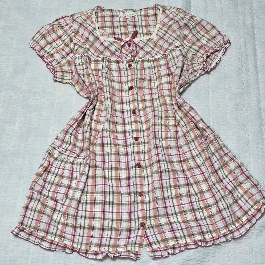 핑크라떼갸루st 체크 레이스리본셔링 레이어드원피스 상품이미지1