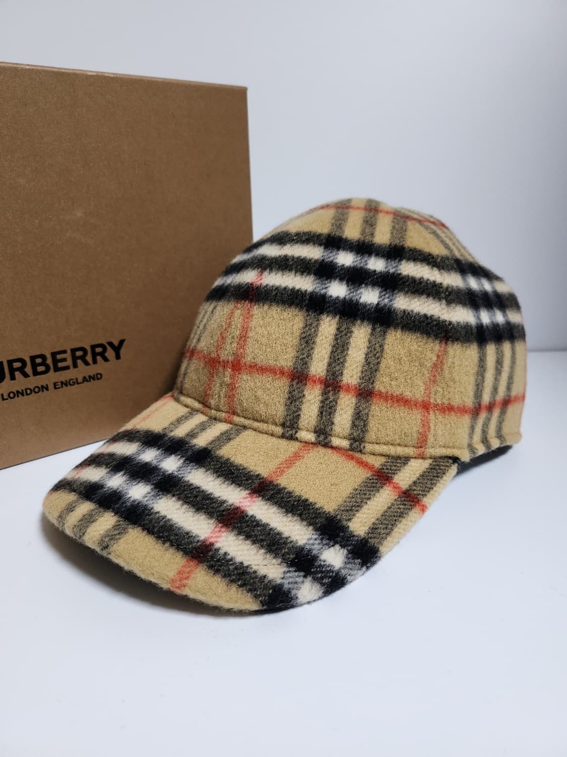 [M] 버버리 카멜 빈티지 울 체크 볼캡 모자 8005287 상품이미지1