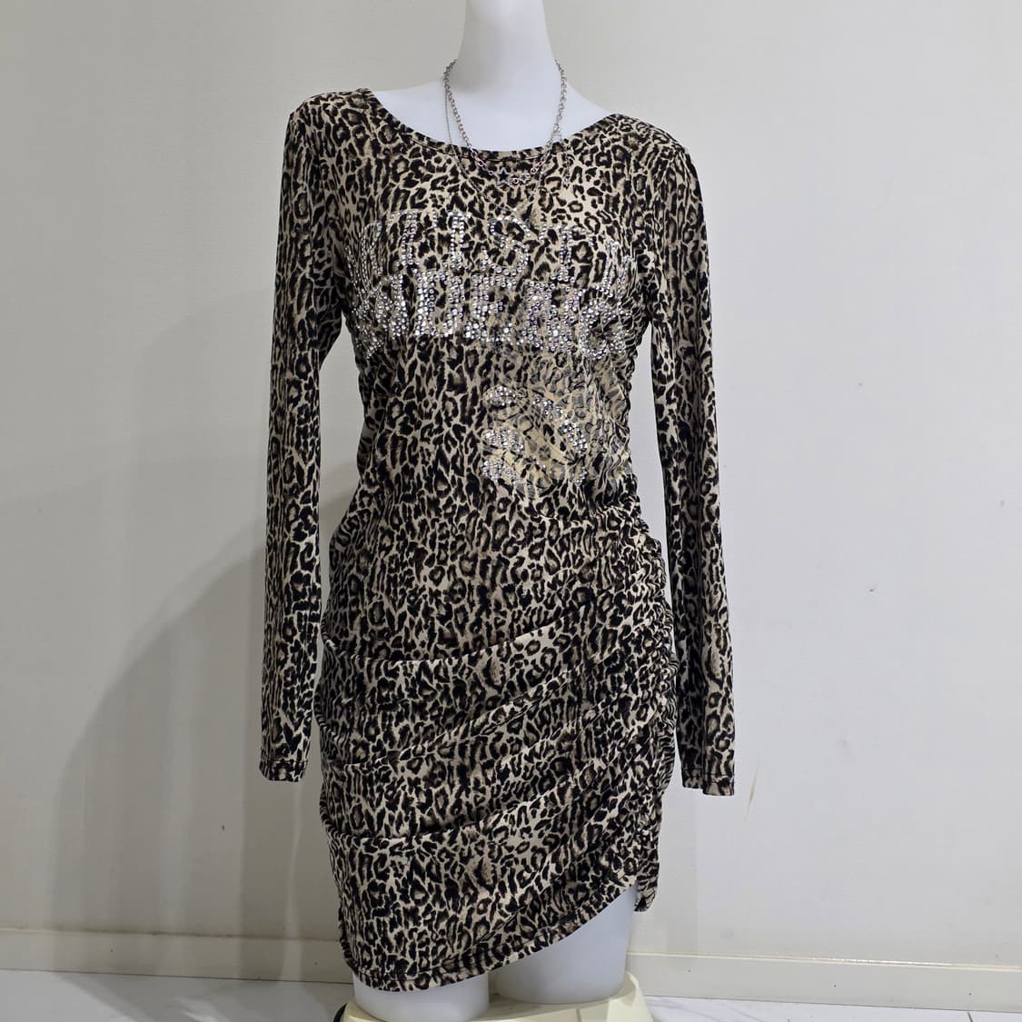 빈티지)오네갸루 호피레오파드 큐빅 셔링 히스테릭고스펑크 섹시롱슬리브원피스 상품이미지1