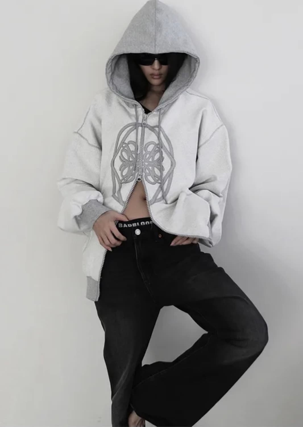 롬버스 래더패치 후드집업 그레이 상품이미지2