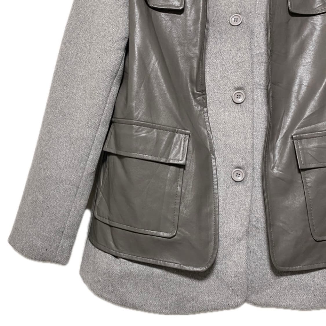 앞판 인조가죽 배색 울 노카라 자켓 상품이미지3