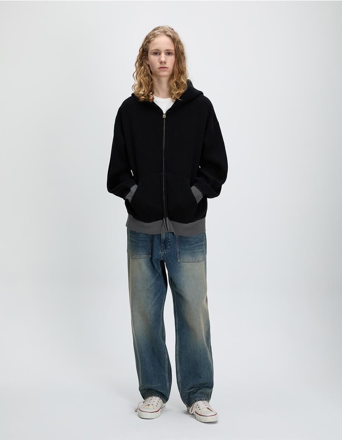 카키스 와플 풀집 후디 검정색  L사이즈 상품이미지1