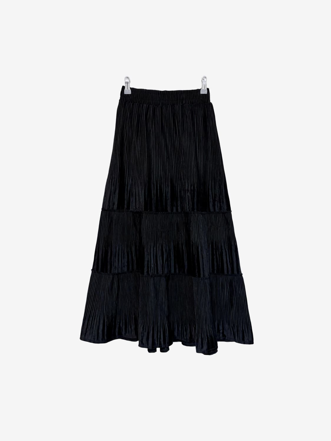 Corduroy Pleats Long Skirt - Black 상품이미지4