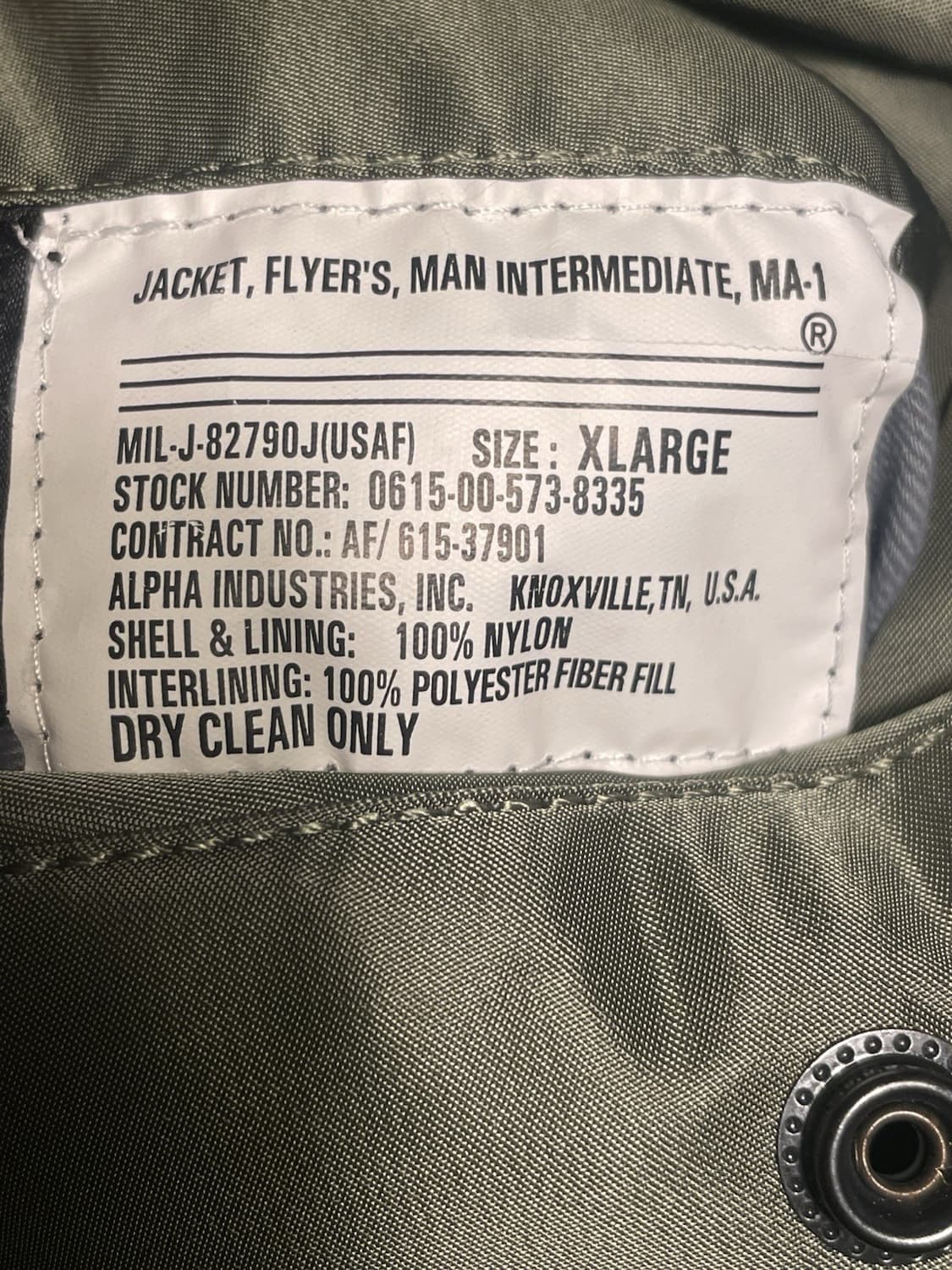 알파 인더스트리 MA-1 플라이트 자켓 상품이미지4