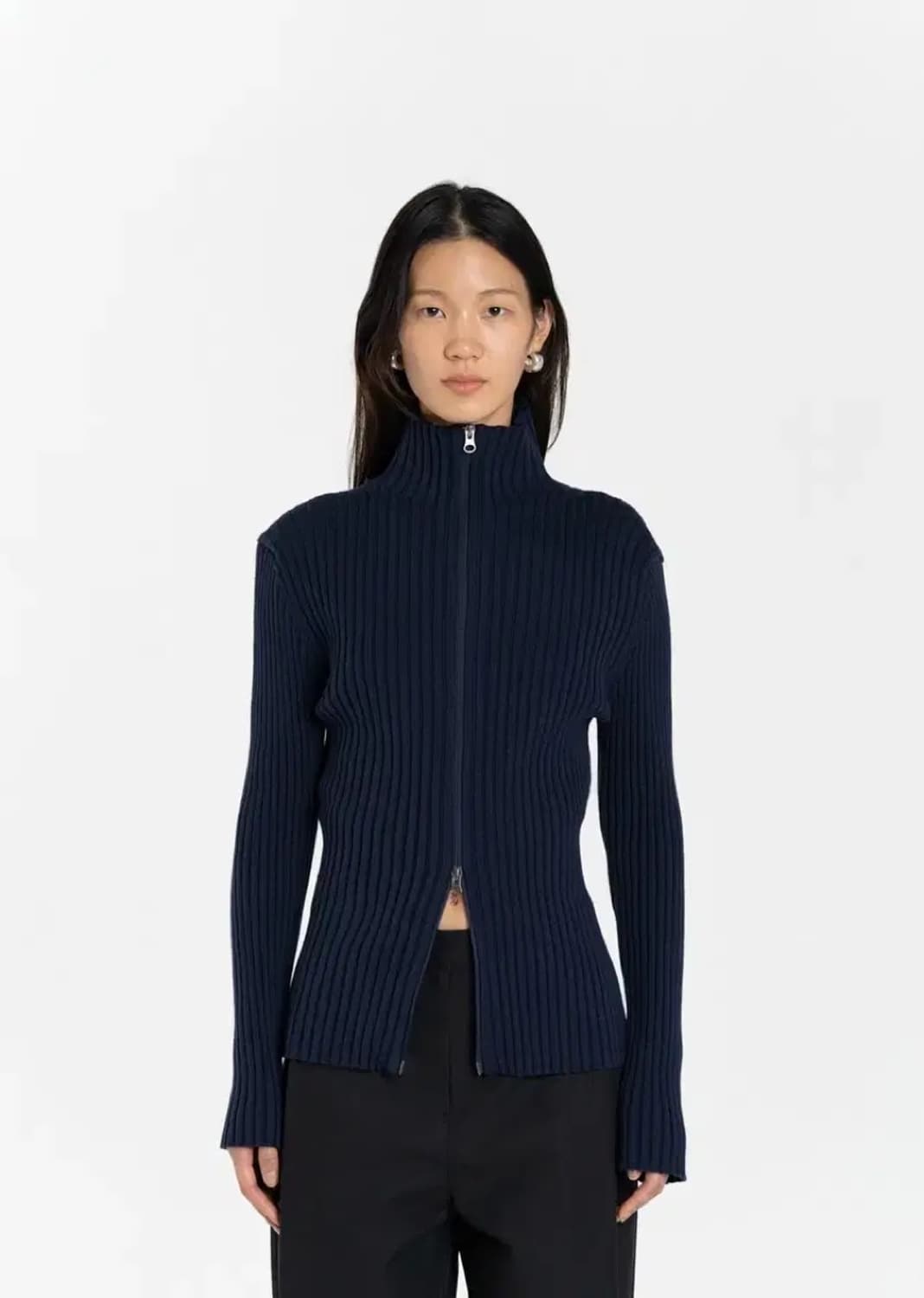 아모멘토 투웨이 니트 집업 네이비 상품이미지1