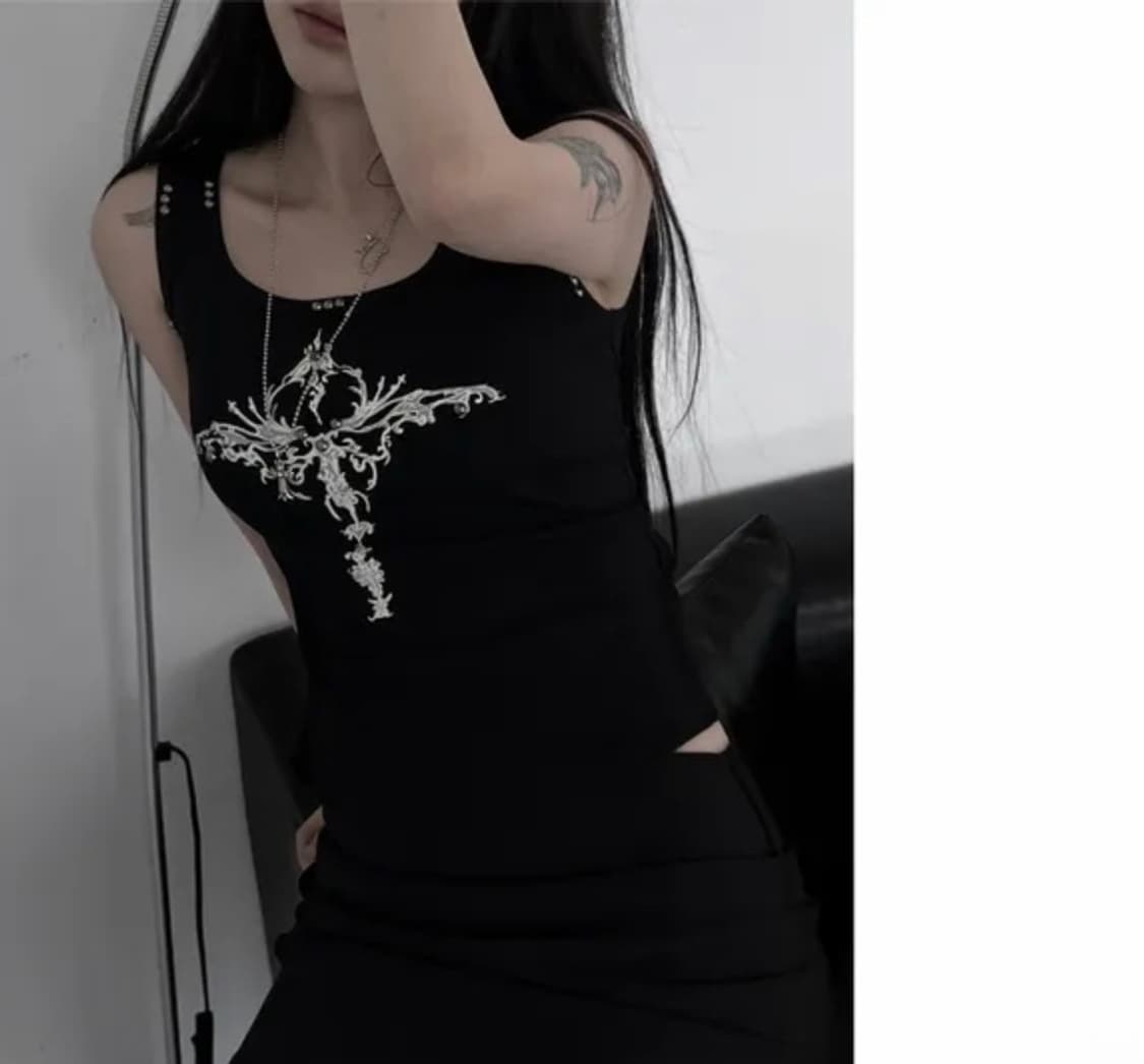 y2k cross printing sleeveless 상품이미지1