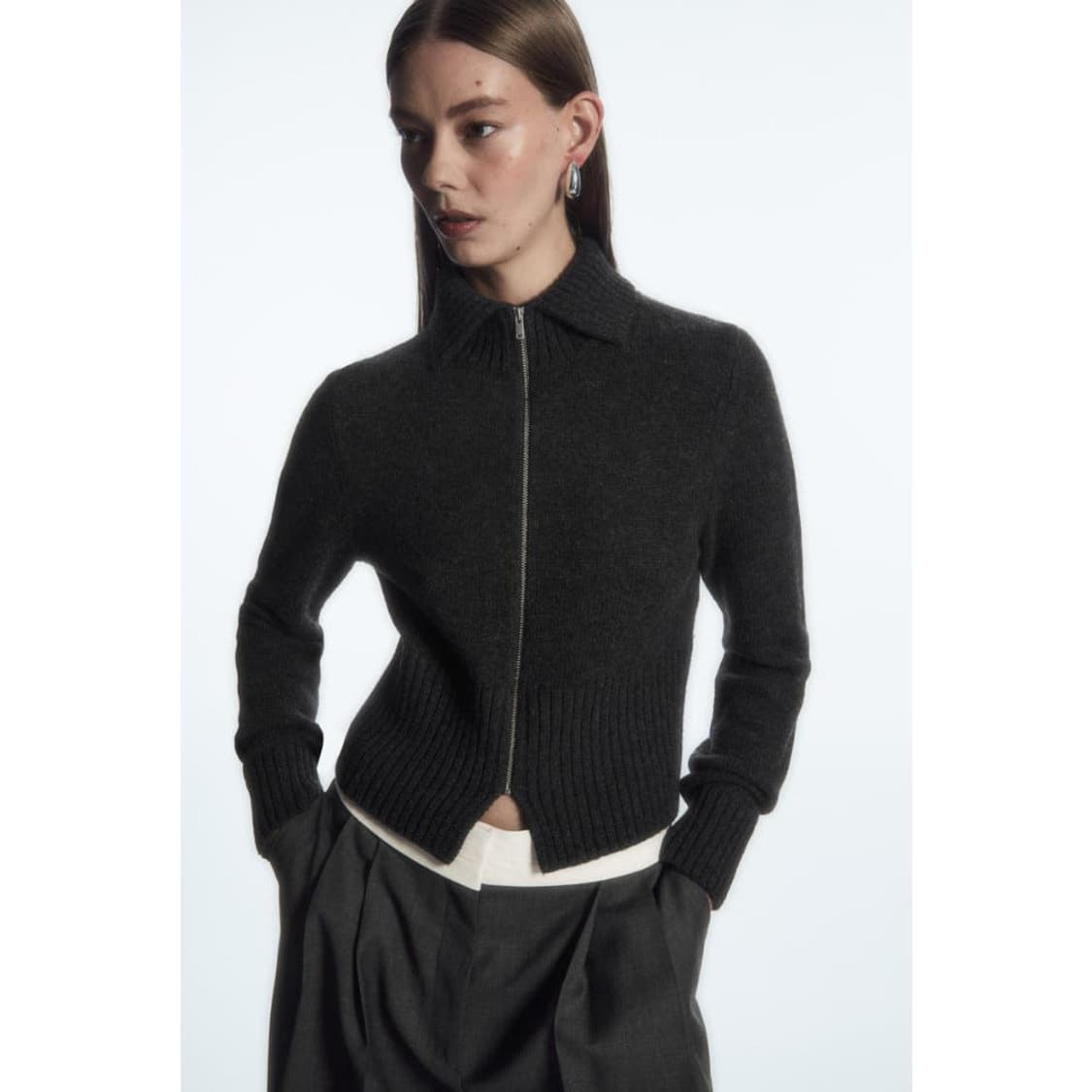 Cos 코스 크롭 울 집업 가디건 그레이 S 상품이미지2