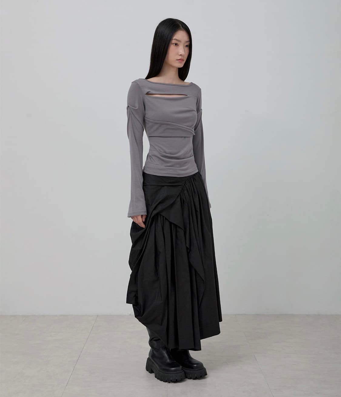 (새상품) 플레어업 flareup 블랙 롱 스커트 draped skirt 상품이미지7