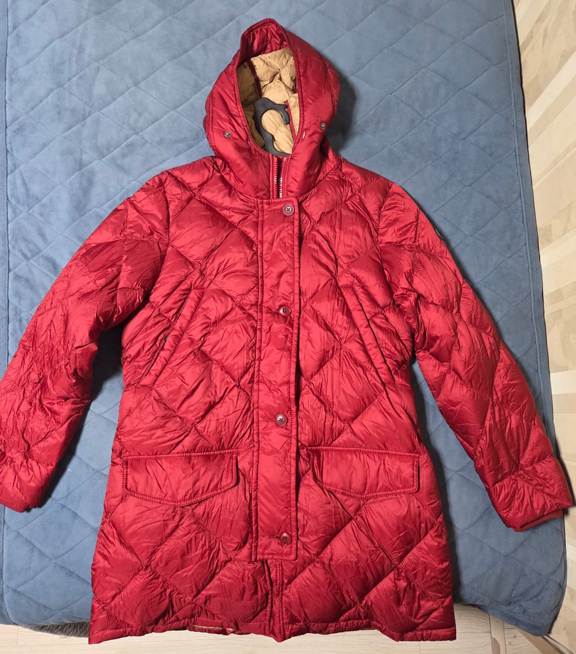 아베크롬비 레드 롱 퀼팅 자켓(롱패딩) 상품이미지1