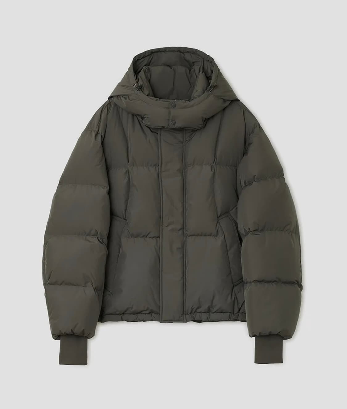 [새상품] S) 벨리에 크로스 라인 후디드 구스 다운 패딩 올리브 상품이미지1