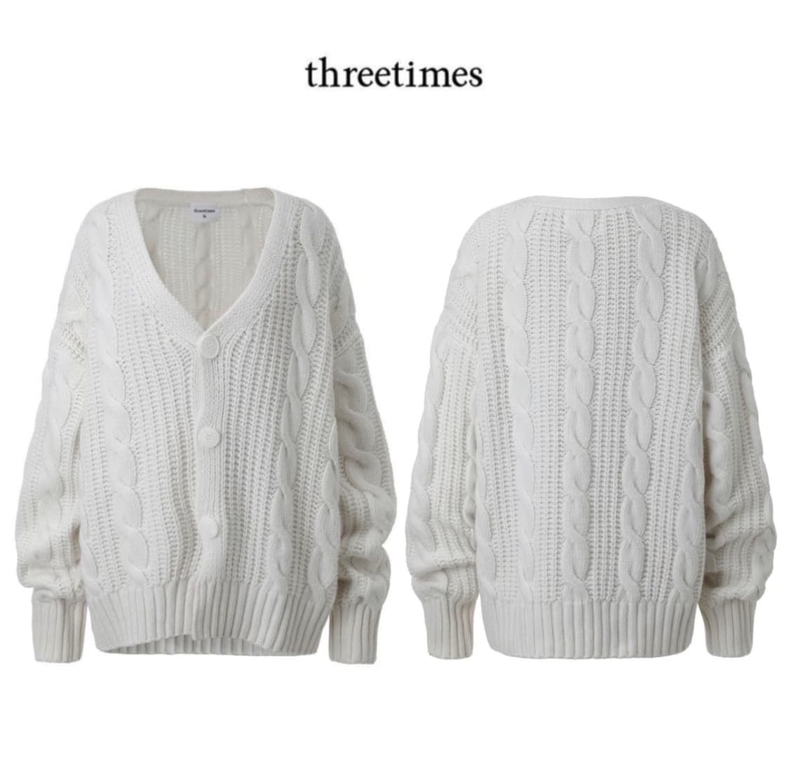 쓰리타임즈 Cable button wool cardigan ivory 상품이미지1