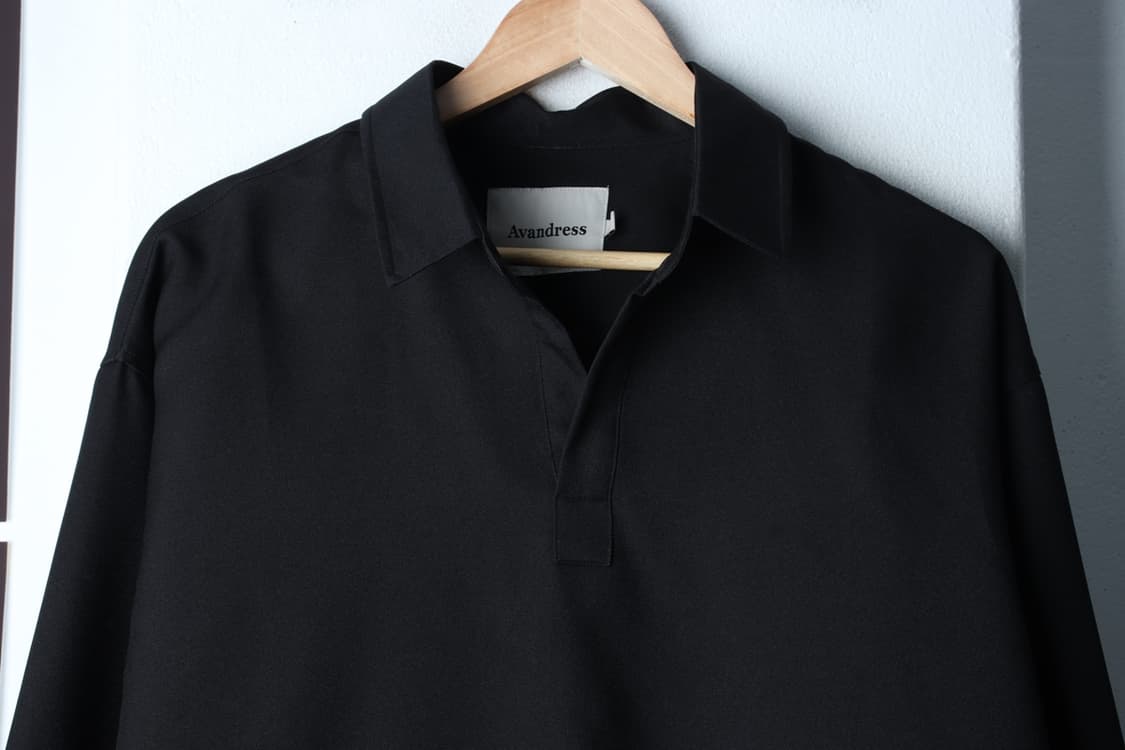 (L-XL) 어반드레스 셔츠 남방 브이넥 폴리 블랙 무지-H3H33937 상품이미지3