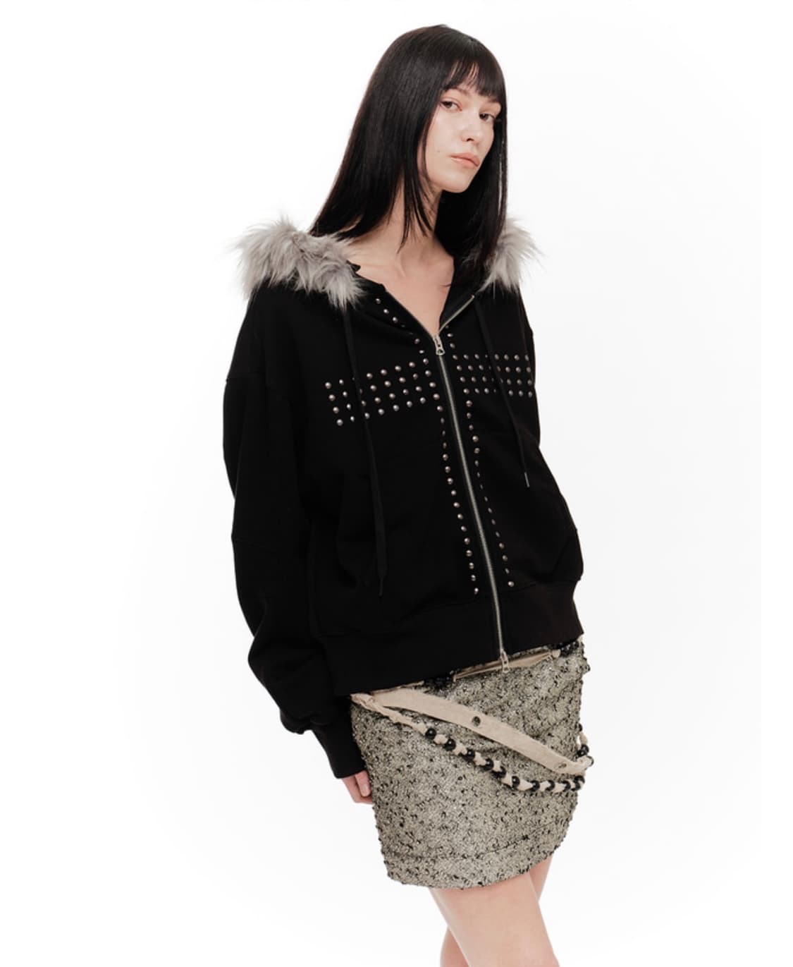 2000아카이브스 크루시아 퍼 후디 집업 블랙 상품이미지1