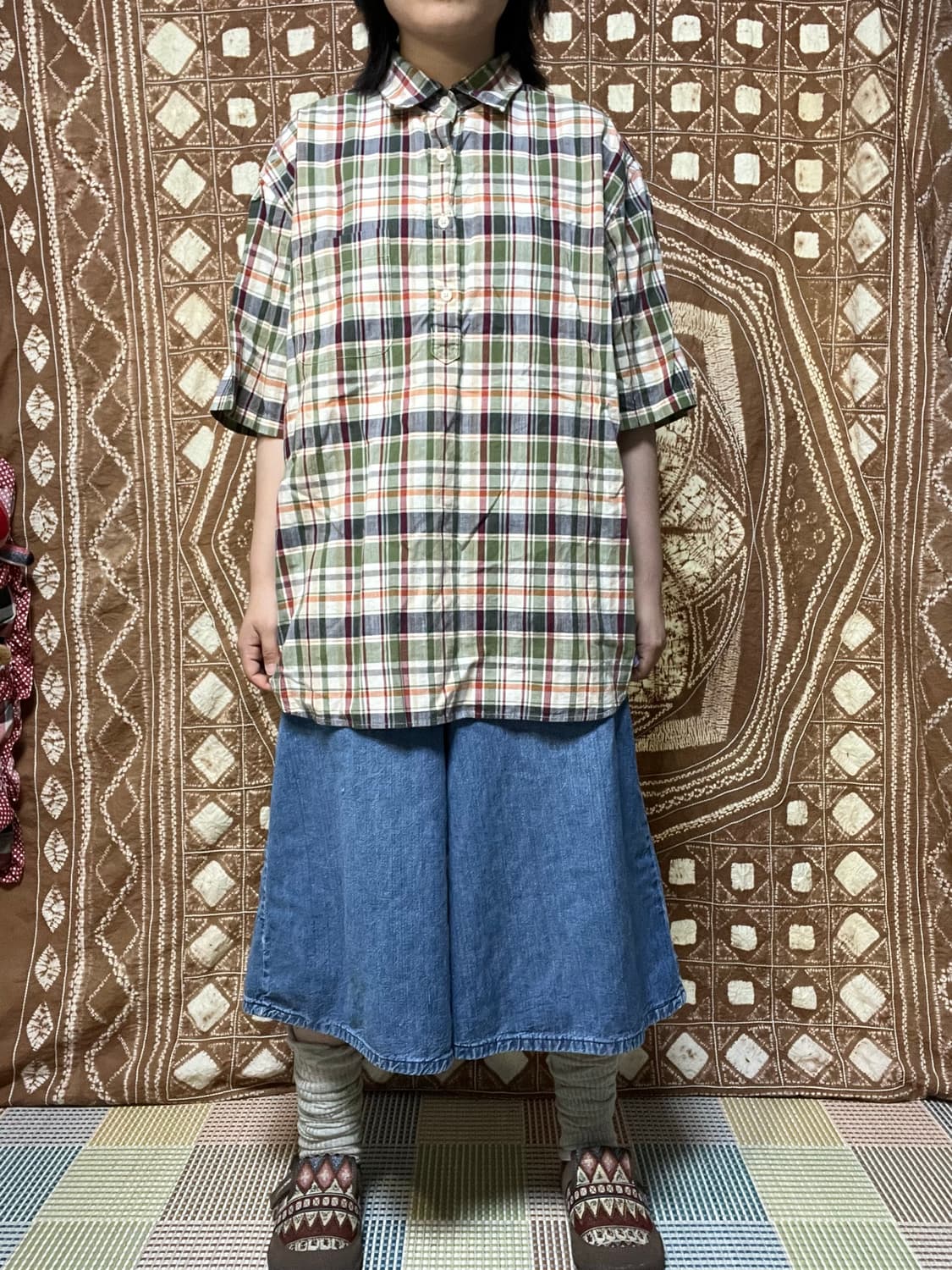 Uniqlo 그린 오렌지 반팔 셔츠 상품이미지4