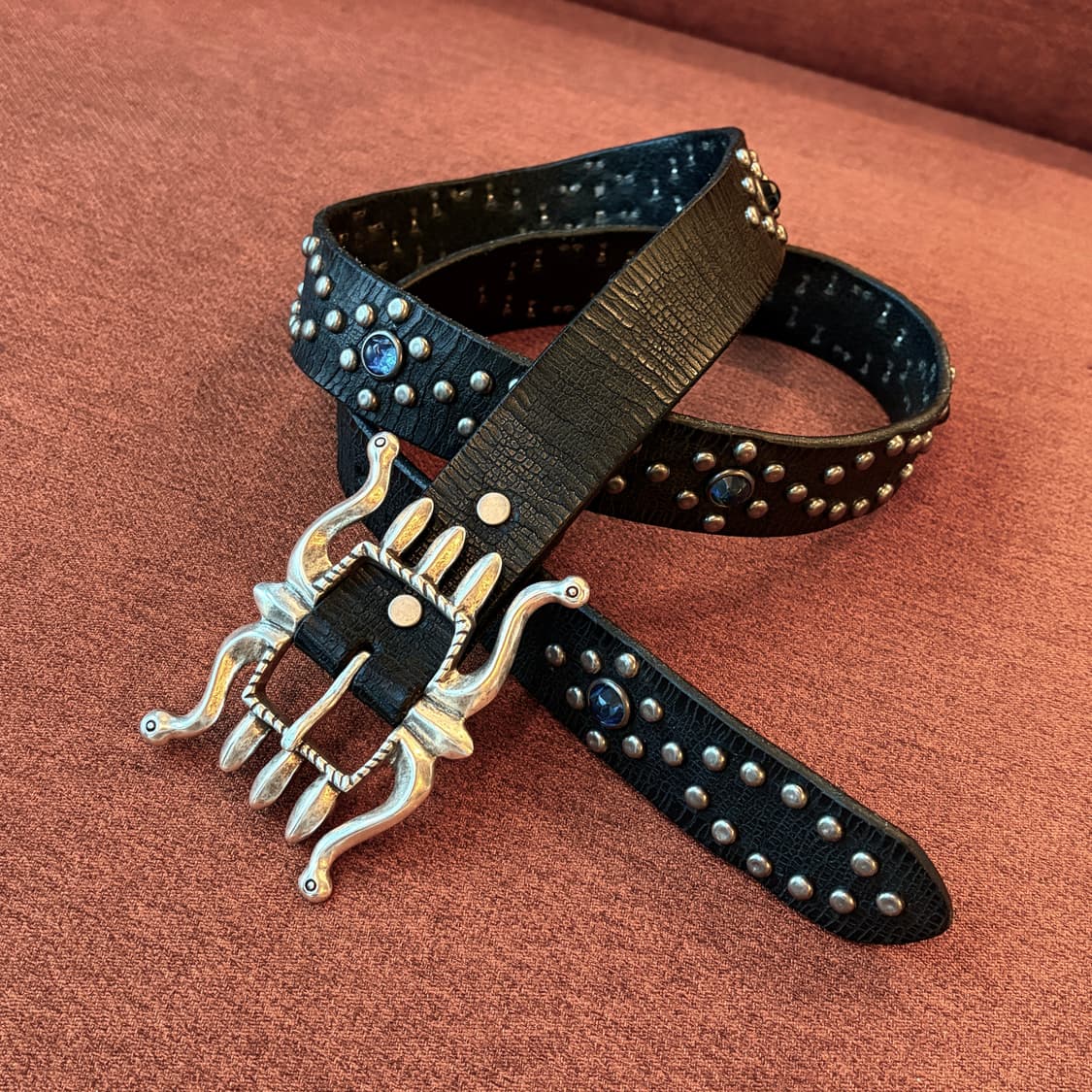 RRL / 더블알엘 스파이더 버클 스터드 크랙 버팔로 소가죽 벨트 상품이미지1