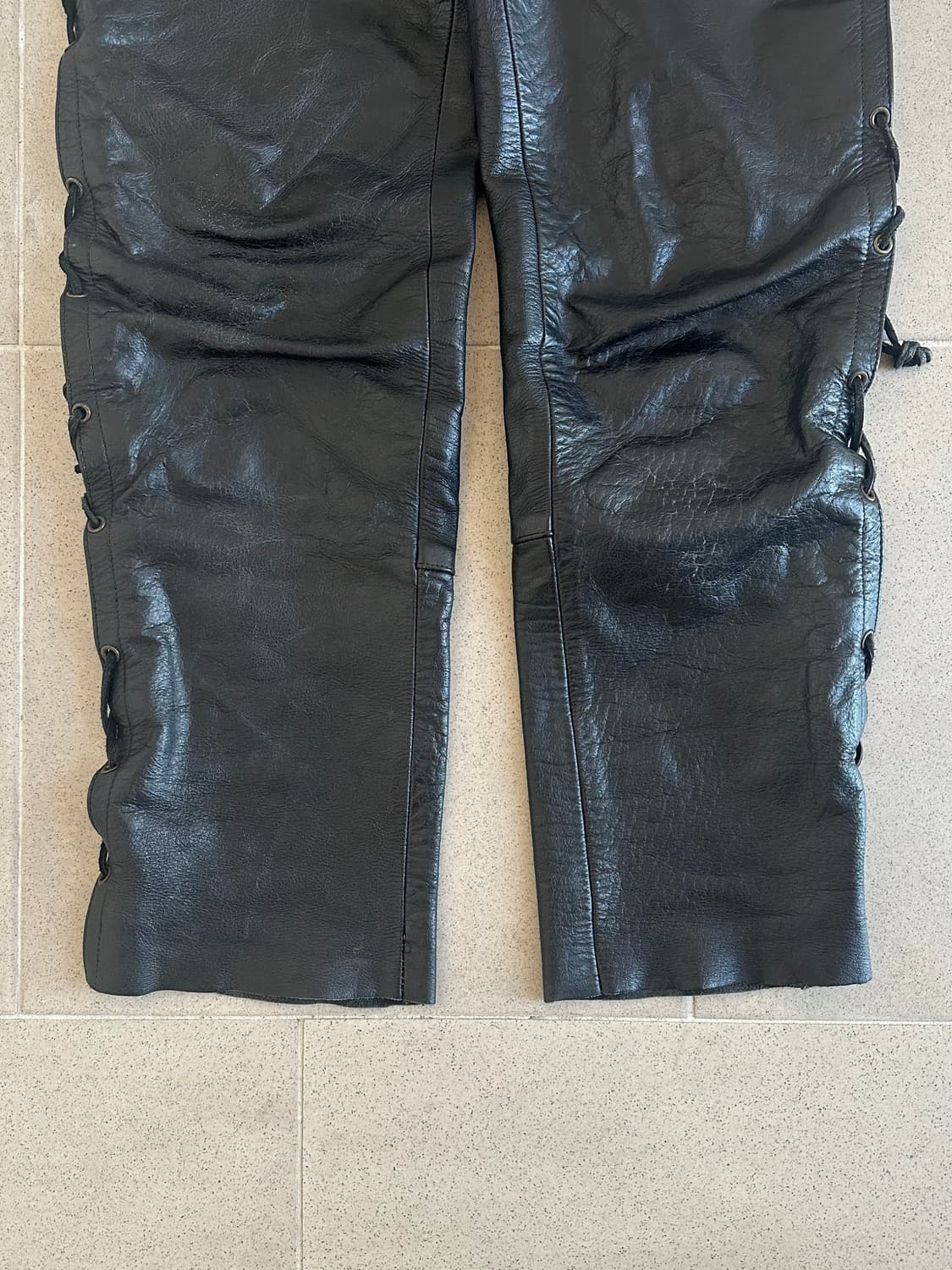 빈티지 레이스업 레더 팬츠 블랙 상품이미지6