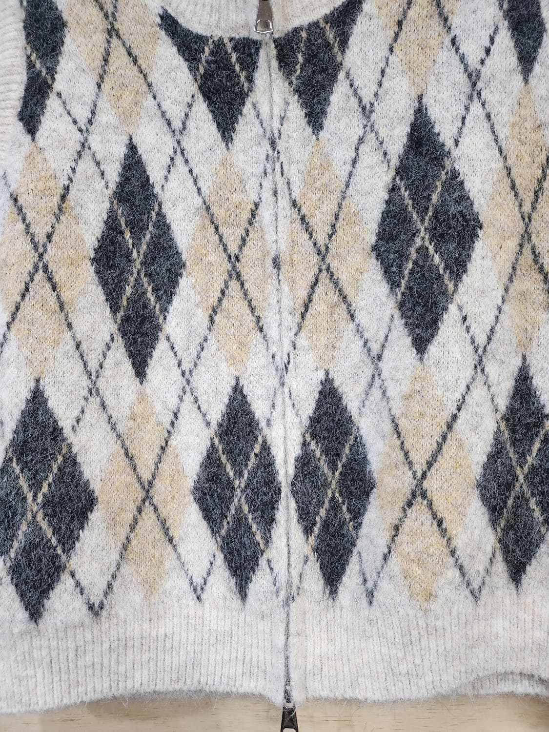 529) 아가일 패턴 니트 집업 베스트 상품이미지5