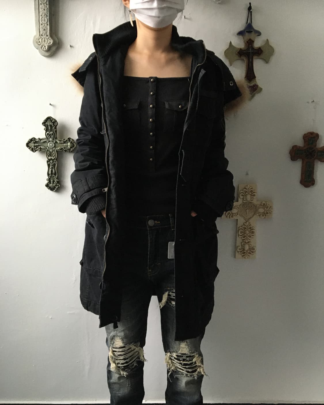 Fake fur hood high neck filed jacket 상품이미지7