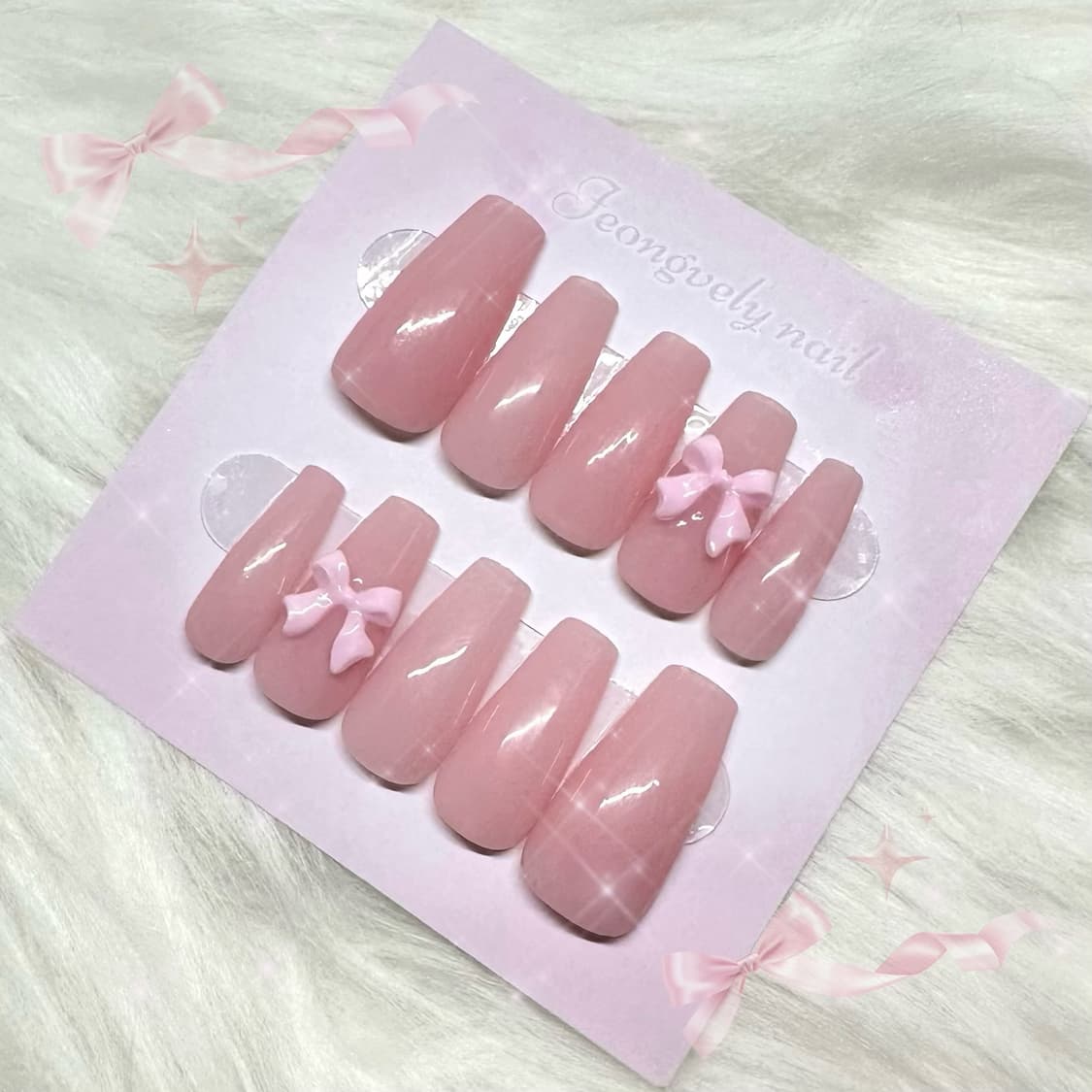 발레코어🎀 베이비리본 수제네일팁 심플 베이직 네일 상품이미지1