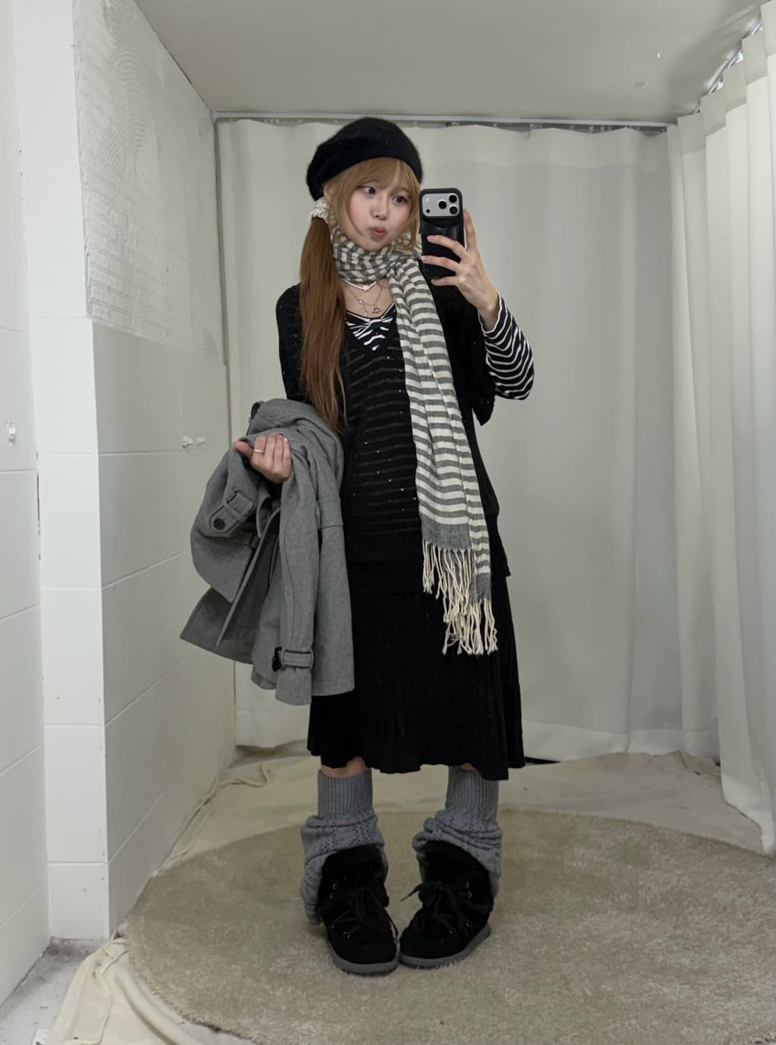 무채색 너드 니혼진 더블버튼 봄코트 코디세트 상품이미지2