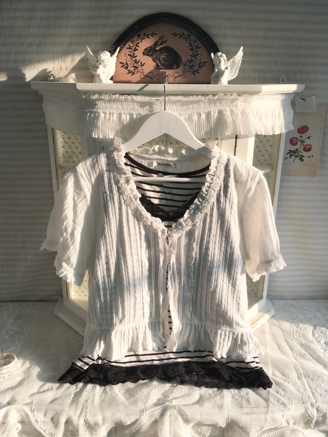 Set) 화이트 레이스 가디건 + 스트라이프 나시 상품이미지5