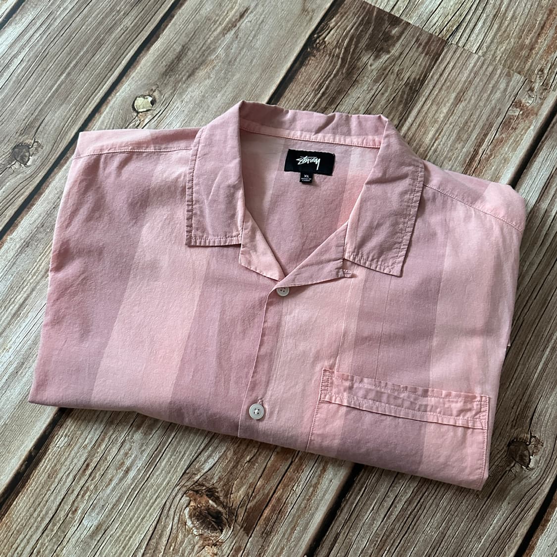 STUSSY 스투시 볼드 스트라이프 오픈 카라 셔츠 핑크 색상 XL사이즈 상품이미지6