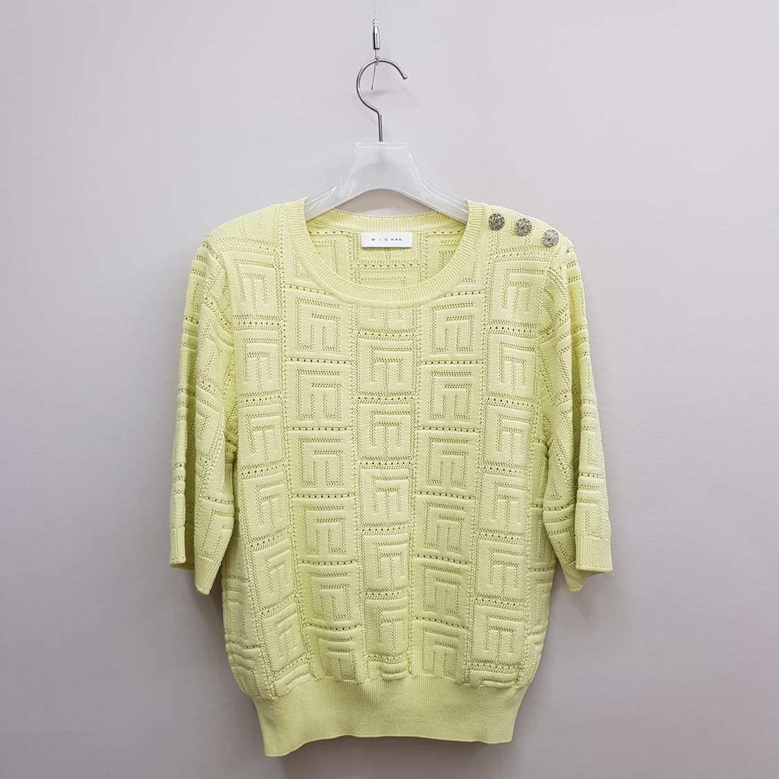 미샤(MICHAA) 2023 패턴 니트 반팔 탑 M사이즈 상품이미지1