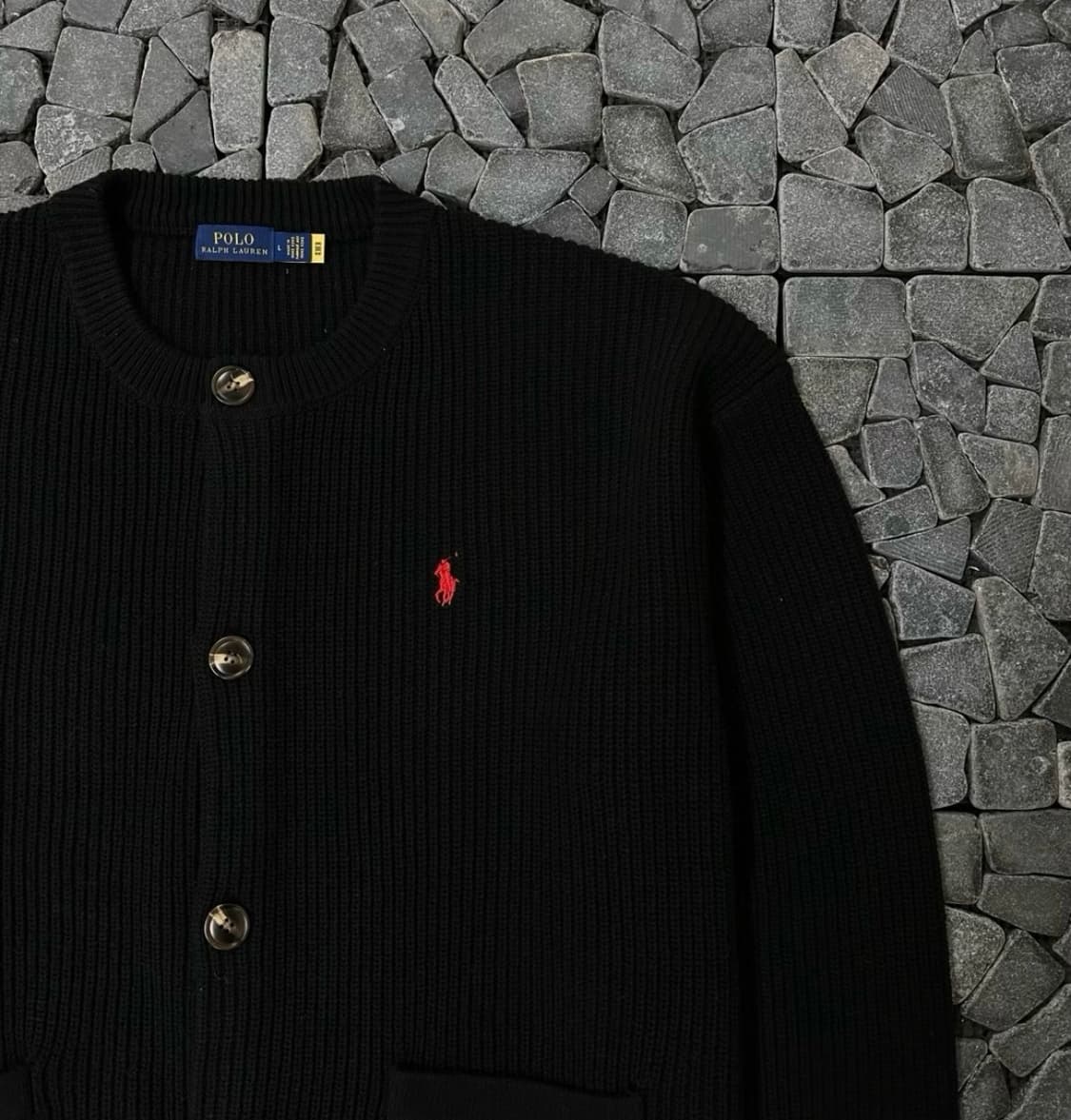 폴로 블랙 울 라운드 가디건 L 상품이미지4