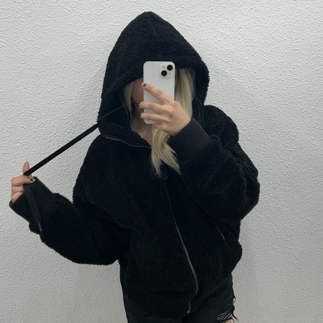 지프 사이트패치 블랙 뽀글이 후드집업 M 상품이미지3