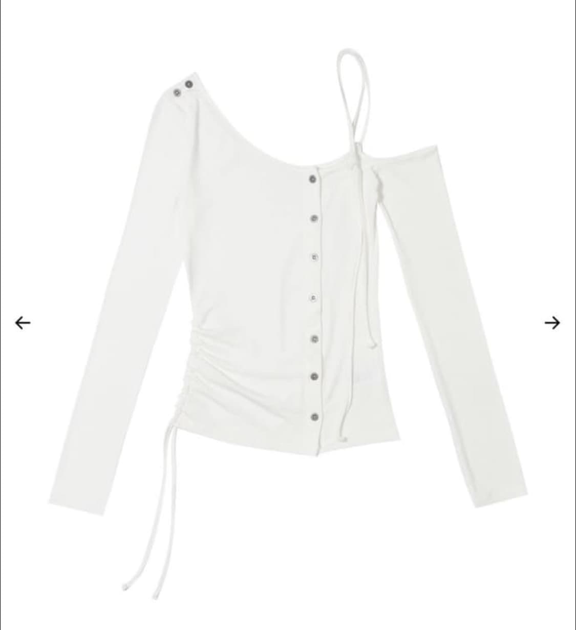 보헤미안서울 원숄더 스트링 언발 티 아이보리 상품이미지1