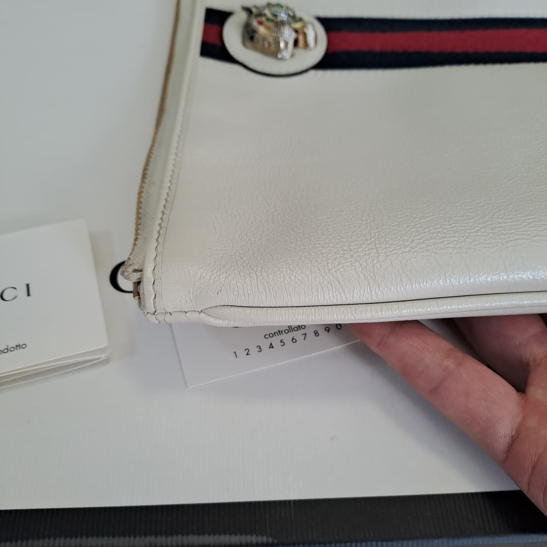 [100%/정품] 구찌 라자 스트라이프 타이거 헤드 클러치 아이보리 상품이미지9